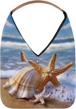 Generic Beach Starfish Seashell (4) Reusable Lightweight Grocery Bags - Foldable Into Compact Pouch, Washable & Sturdy, Multipurpose for Shopping and Travel