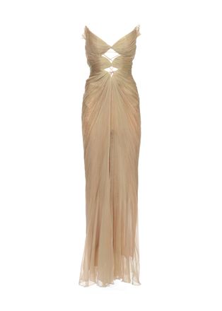 Maria Lucia Hohan All-Over Draped Silk Evening Dress with V-Neck
