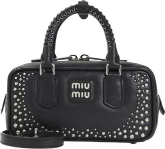 Miu Miu Arcadie Studded Leren Tas - Dames - Handtassen - Zwart - ONE Size - Leer - Tassen