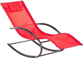 Beliani Tumbona Mecedora De Jard&iacute;n Tela De Acero Rojo Reposacabezas Moderna Carano Ii
