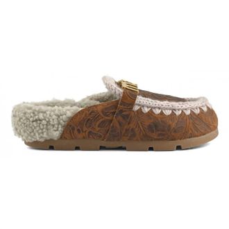 Mou Womens Winter Bio Italian Leather Slide In Embossed Leather Cognac