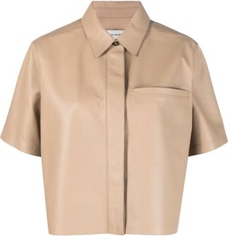 Yves Salomon short-sleeve lambskin shirt - women - Lambskin - 38 - Neutrals