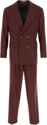 Brunello Cucinelli Double-Breasted Suit - Heren - Business pakken - Paars - L - Katoen - Kostuums