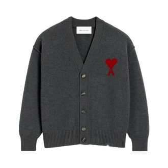 Ami Cardigan De Coeur - - Knitwear - Uomo - Grigio - M