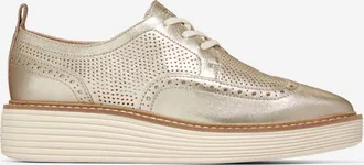 Cole Haan Womens &Oslash;riginal Grand Platform Wingtip Oxford Shoes - Gold Size 10.5