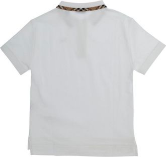 Burberry Boys Cotton Polo Shirt With Check Collar, White T-Shirts And Polos