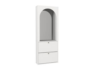 Vente-Unique Mueble zapatero con 2 compartimentos abatibles y 1 espejo - Blanco y dorado - CYMORA