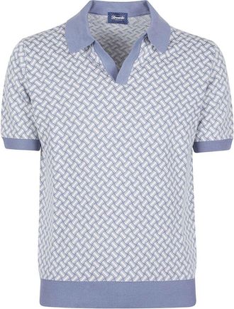 Drumohr Blue Textured Knit Polo Shirt