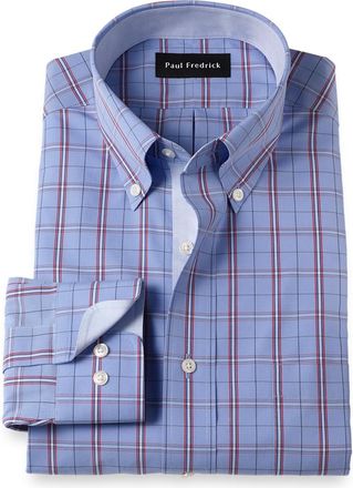 Paul Fredrick Tailored Fit Non-iron Cotton Check Dress Shirt With Contrast Trim