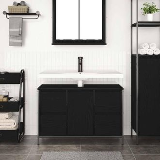 Berkfield Home Decorative Basin Cabinet with Drawers Black Oak 90x34.5x60 cm