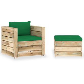 vidaXL Muebles De Jard&iacute;n 2 Piezas Con Cojines Madera Impregnada Verde Vidaxl