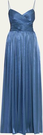 Costarellos Sireen Metallic Georgette Sleeveless Crisscross Gown