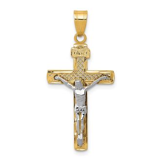 Diamond2Deal 14k Two-tone Gold Diamond-cut Lattice Cross Crucifix Pendant