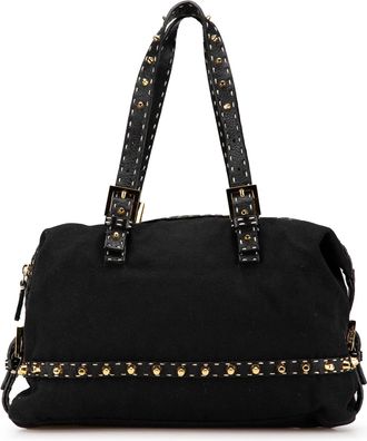 Fendi Pre-owned Womens Structured Canvas Tote With Studs - Black Textile - One Size