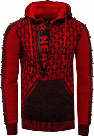 Rusty Neal Contrasterende grof gebreide hoodie met 1/2 rits
