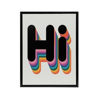 Artery8 Hi Bold Retro Rainbow Font Colourful Typography Framed Canvas Art | Size: W24 x H32