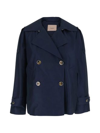Twin-Set Blue Caban Cropped Double-Breasted Peacoat