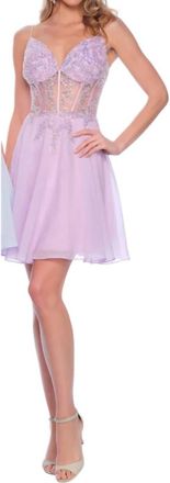 Dave & Johnny Sheer Corset Sweetheart Cocktail Dress In Lilac
