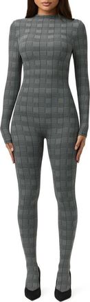 Naked Wardrobe Animal Print Closed Toe Jumpsuit in Houndstooth Plaid at Nordstrom, Size Small