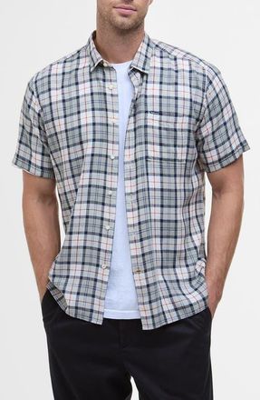 Barbour Midfield Tartan Summerfit Short Sleeve Button-Up Shirt in Bleached Pine Tartan at Nordstrom, Size X-Large