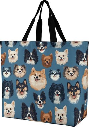 Generic Funny Dogs Pattern Tote Bag Reusable Grocery Shopping Bags Large Travel One Shoulder Handbag for Picnic Work