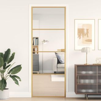 Berkfield Home Interior Door Slim Golden 76x201.5 cm Tempered Glass & Aluminium in Black