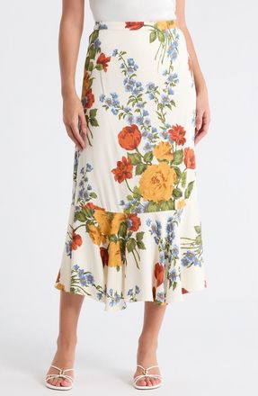 T Tahari Floral Print Flounce Skirt in Ivory Lg Floral at Nordstrom Rack, Size X-Large