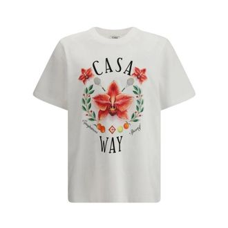 Casablanca T-Shirts, male, White, Size: S Classic Cotton Crew Neck T-Shirt