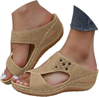 Generic Womens Sandals & Slides Slip on Sandals for Women UK Comfortable Sliders Fashion Non Slip Slippers Orthopedic Arch Support Outdoor Open Toe Wedge Shoe