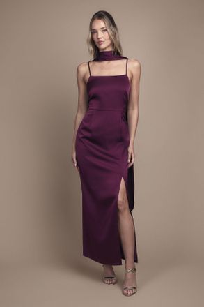 Oasis Womens Strappy Satin Maxi Bridesmaid Dress with Scarf - Purple - Size 18 UK