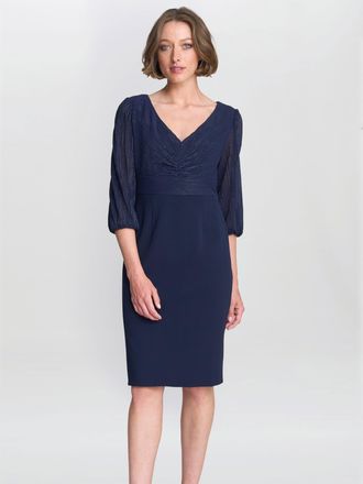 Gina Bacconi Womens Britney Metallic Pleated Bodic Dress - Navy - Size 20 UK