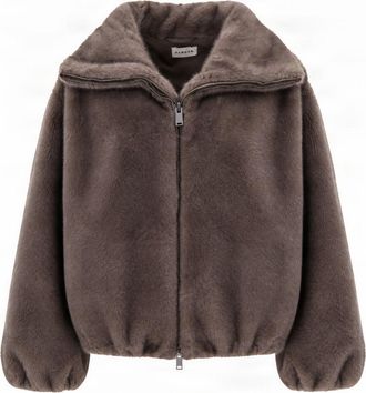 P.A.R.O.S.H. Short Taupe Eco Fur Jacket With Stand-Up Collar