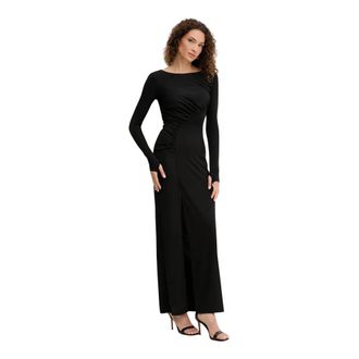Twinset Maxi Jurk met Draping - Dames - Avondkleed - Zwart - XS - Polyester - Kleedjes