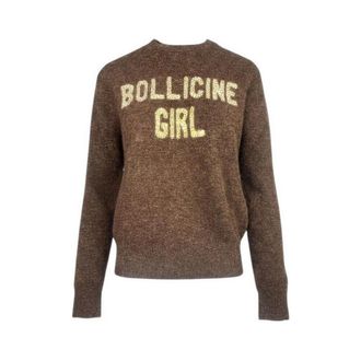 MC2 Saint Barth New Queen Alpaca - Bollicine Girl 18 Strass - Dames - Ronde hals truien - Bruin - L - Wol - Truien & Vesten