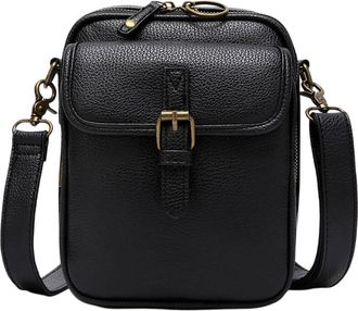 Generic 2025 Upgrade Vintage Double Layer Large Capacity Mini Messenger Bag Leather Small Purse Crossbody Shoulder Bag For Women Men (Black)
