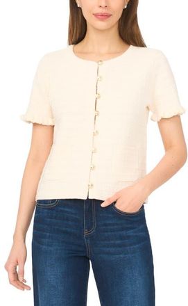 CeCe by Cynthia Steffe Short Sleeve Cotton Blend Cardigan in Eggnog at Nordstrom, Size Xx-Small