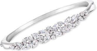 Ross-Simons Rhodium-Plated Floral Cluster Bangle Bracelet With Czs