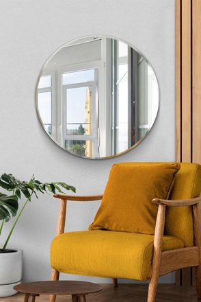 MirrorOutlet All Glass Bevelled Classic Design Round Mirror 90 x 90CM in Silver | Size: 1 Pack