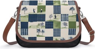 Generic Golf Plaid Checked Crossbody Bag Womens Handbag PU Message Bags Shoulder Purse with Adjustable Strap