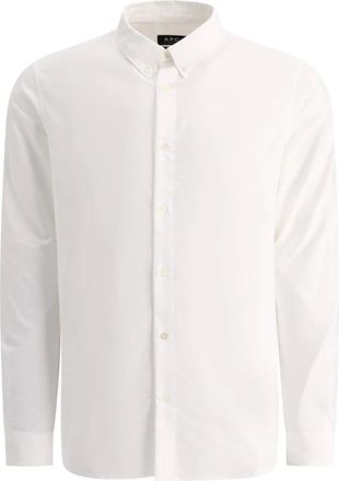 A.P.C. A.p.c., Overhemden, Heren, Wit, M, Katoen, Greg Logo Button Down Oxford Overhemd