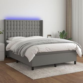 vidaXL Cama Box Spring Colch&oacute;n Y Luces Led Tela Gris Oscuro 140x190 Cm Vidaxl