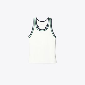 Tory Burch Womens Performance Jersey Racerback Tennis Tank in White/Green, size XL