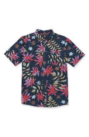 Volcom Floral Motion Short Sleeve Button-Up Shirt in Navy at Nordstrom, Size Medium