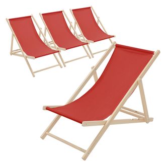 ECD Germany Ecd Germany - Juego De 4 Tumbonas Playa Madera De Pino Roja 3 Posiciones De Reclinaci&oacute;n Plegable Silla Tradicional De Sol Para Jard&iacute;n O Balc&oacute;n Imperme