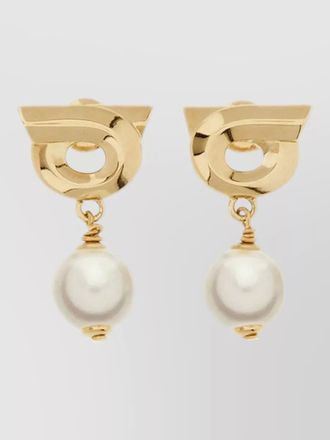 Ferragamo newgan drop earrings gold tone pearls