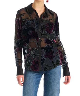 Allison New York Sade Button Down Top In Black Floral