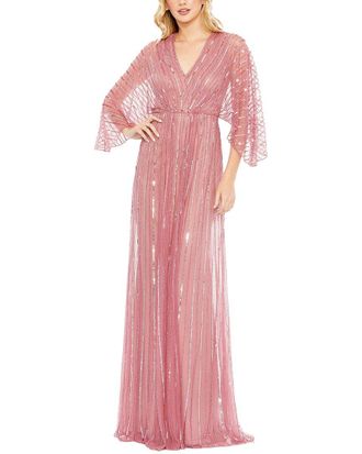 Mac Duggal Striping Kimono Sleeve V Neck Gown