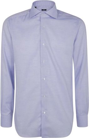 Barba Long Sleeve Dress Shirt - Heren - Zakelijke Overhemden - Blauw - 2XL - Leer - Overhemden