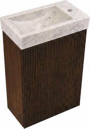 Saniclass Holz Atelier Toiletmeubelset - 40x60.5cm - 1 deur - fontein natuursteen marmer - kraangat rechts - eiken charcoal