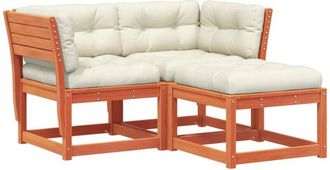 vidaXL Set De Sof&aacute;s Jard&iacute;n 3 Pzas Con Cojines Madera Pino Marr&oacute;n Cera Vidaxl